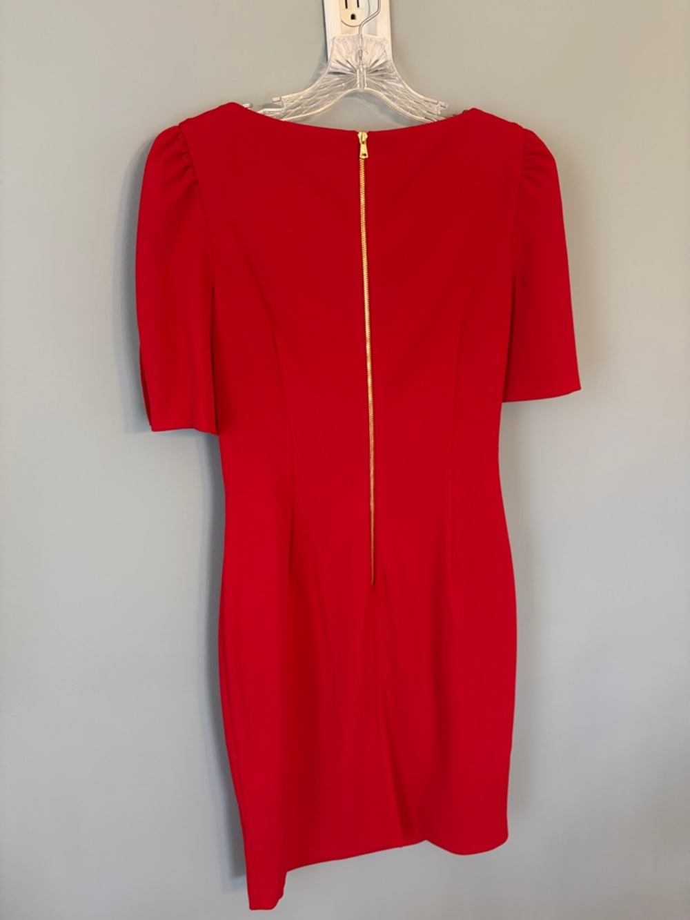 DKNY Red Puff Sleeve Sheath Dress with Gold Buttons - Picture 5 of 6